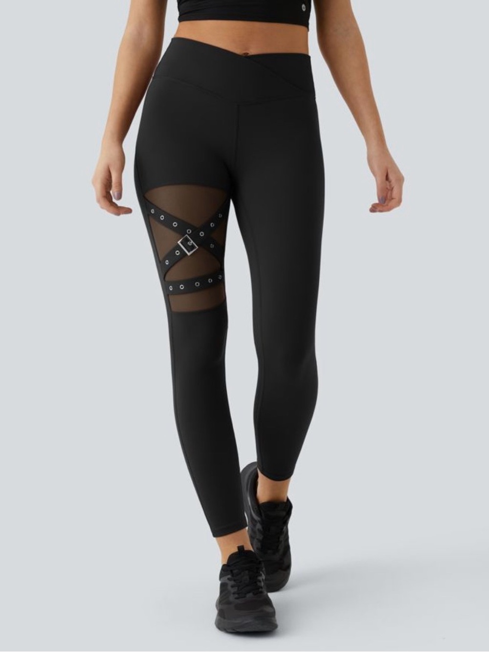 Halara High-Waist 7/8 length Black Mesh-Panel Active Leggings size M